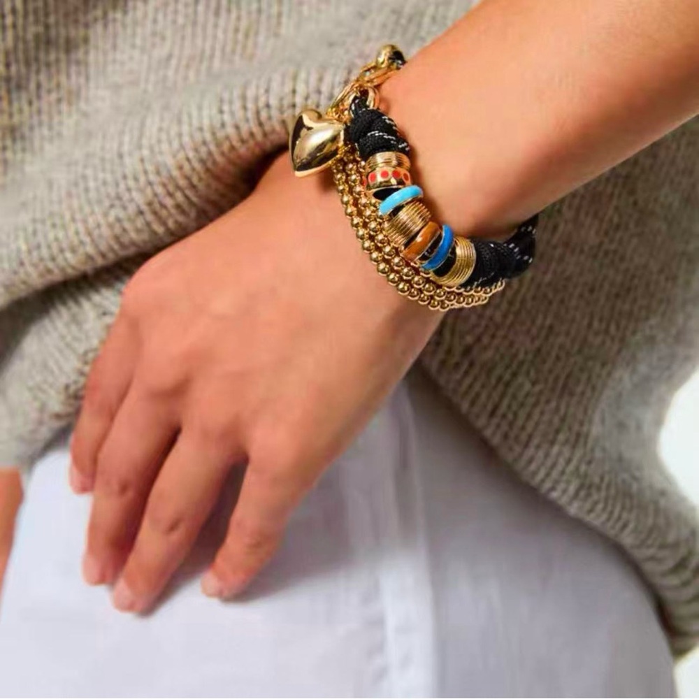 Roxanne Assoulin Black Cord Bracelet with Gold Heart and Multicolor Beads - Picture 2 of 3